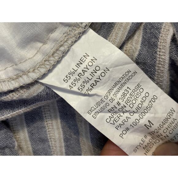 LOLT Striped Linen Blend Pants W Sz M Blue & White Straight Pull On Drawstring - Picture 5 of 8